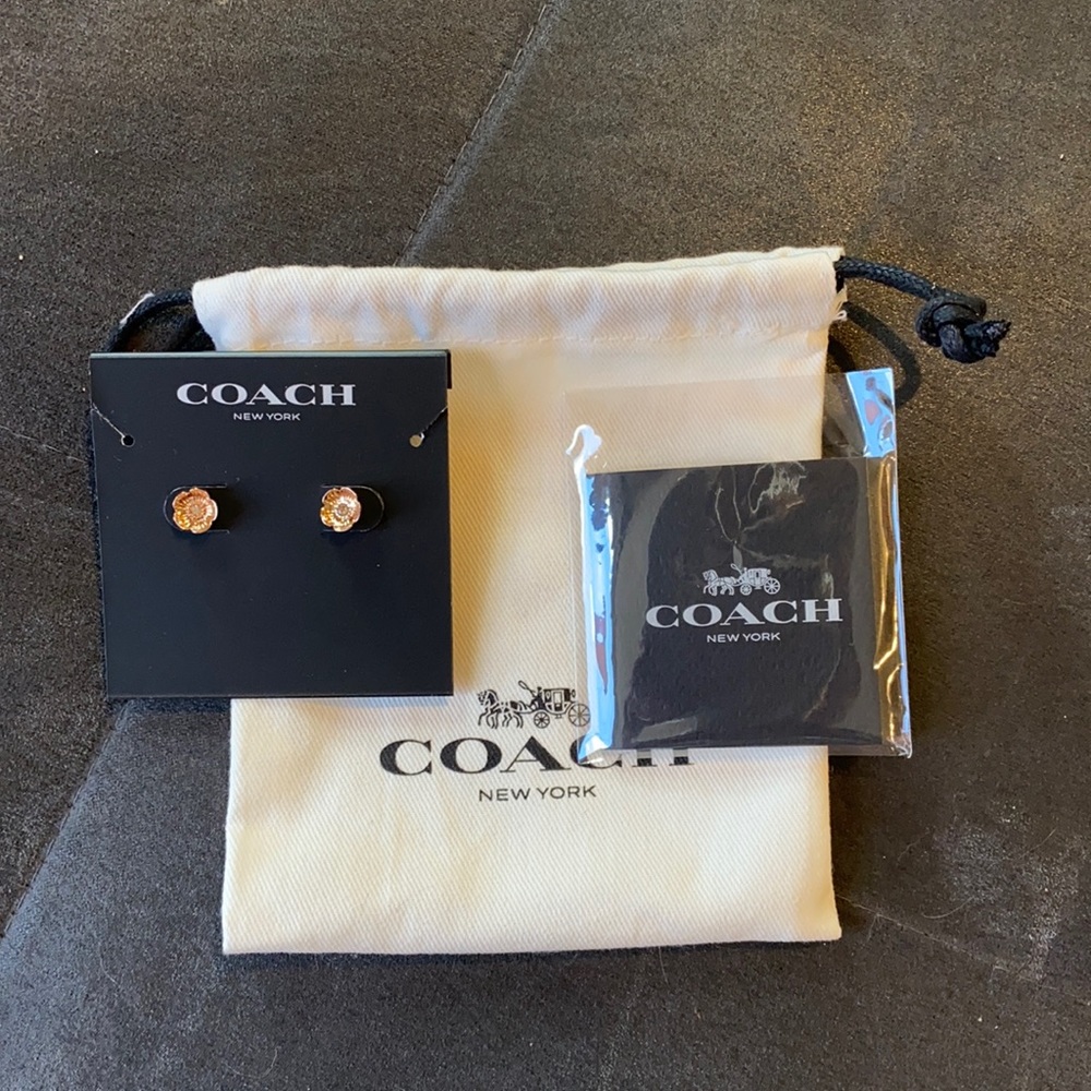 Rose gold plated Coach post earrings